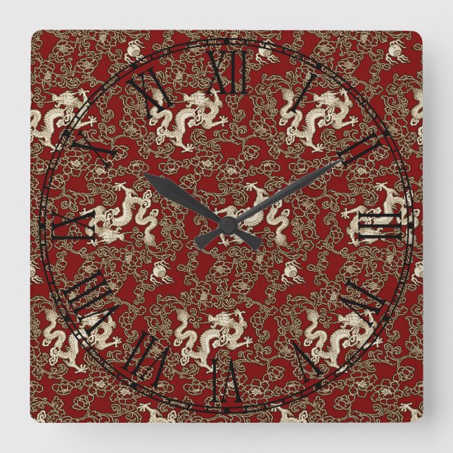 Vintage Traditional Japanese Paper Print Square Wall Clock (Front)