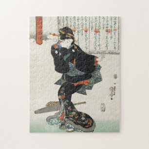 Vintage Traditional Japanese Woman with Moral Code Jigsaw Puzzle