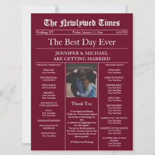 Vintage Traditional Newspaper Wedding burgundy Invitation