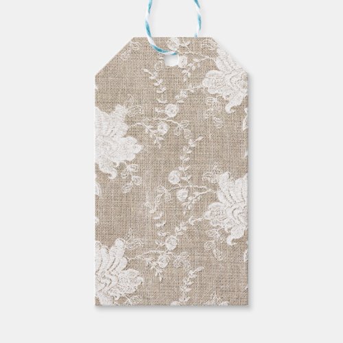 Vintage traditional rustic country burlap and lace gift tags