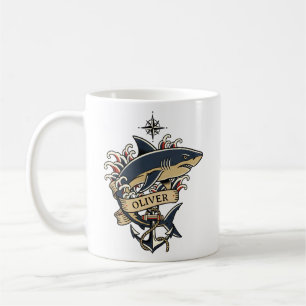 Vintage Traditional Shark Nautical AnchorTattoo Coffee Mug