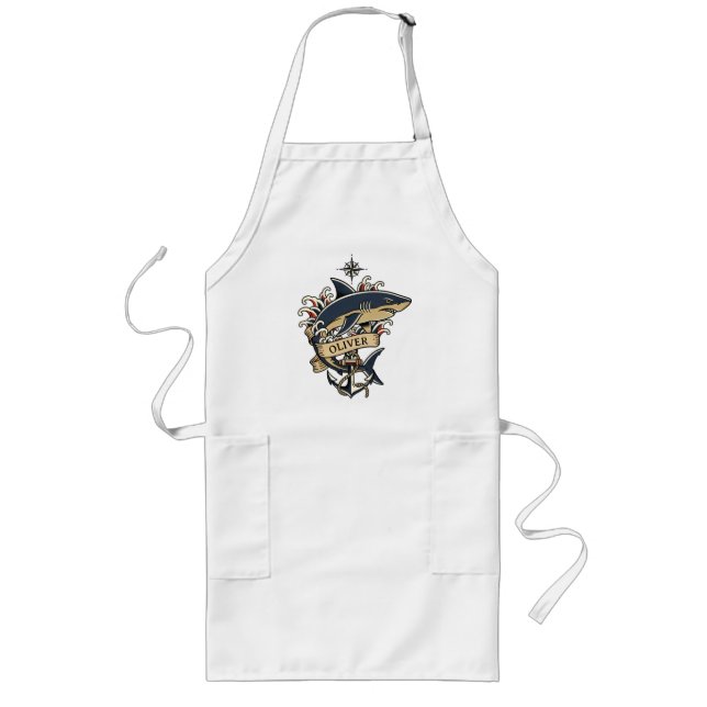 Vintage Traditional Shark Nautical AnchorTattoo  Long Apron (Front)