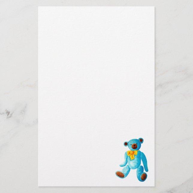 Vintage/Traditional Style Blue Painted Teddy Bear Stationery (Front)