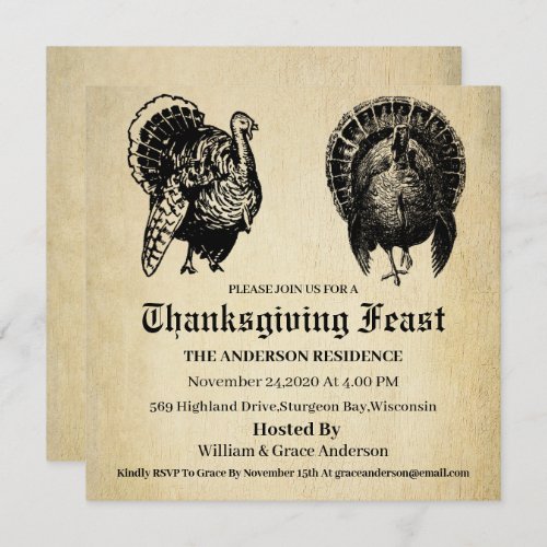 Vintage Traditional Turkey Thanksgiving Invitation