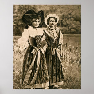 Vintage traditional women from Alsace and Lorraine Poster