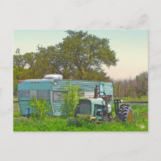 Vintage Trailer and Matching Tractor, Dale, TX Postcard