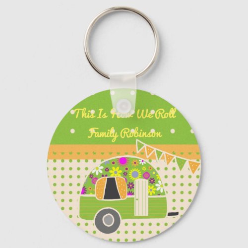 Vintage Trailer Camper Party Supplies GreenOrange Keychain