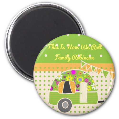 Vintage Trailer Camper Party Supplies GreenOrange Magnet