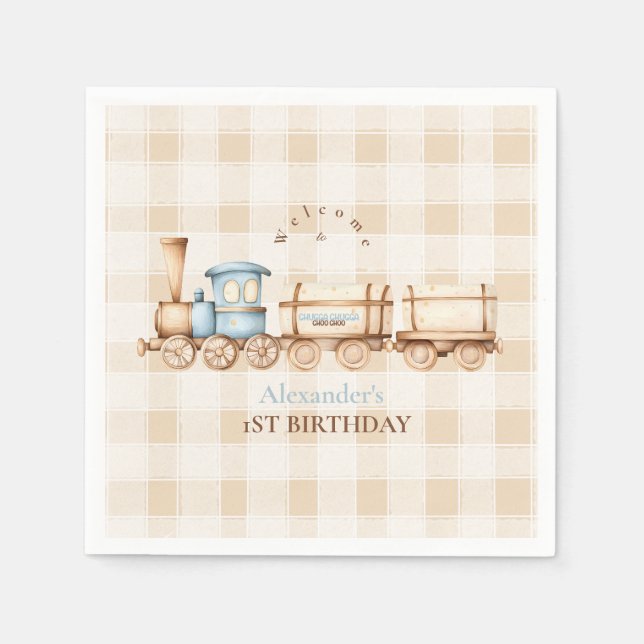 Vintage Train 1st Birthday  Napkins (Front)