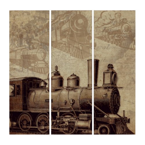 Vintage Train and Old Railroad   Wood Wall Art
