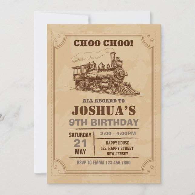 Vintage Train Birthday Invitation (Front)