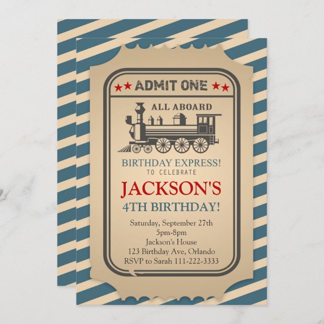 Vintage Train Birthday Invitation (Front/Back)