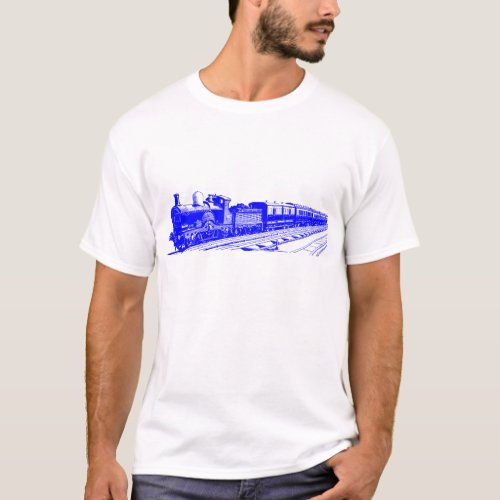 Vintage Train _ Blue T_Shirt
