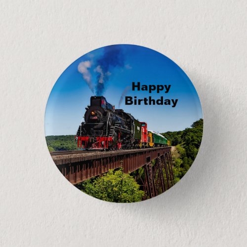 Vintage Train Bridge Photo Birthday Button