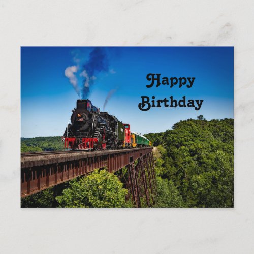 Vintage Train Bridge Photo Birthday Postcard