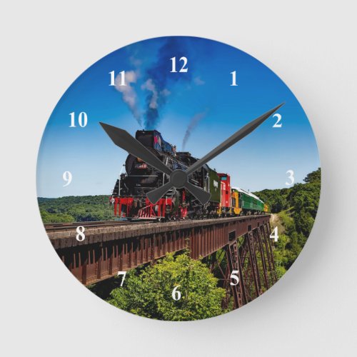 Vintage Train Bridge Photo Round Clock