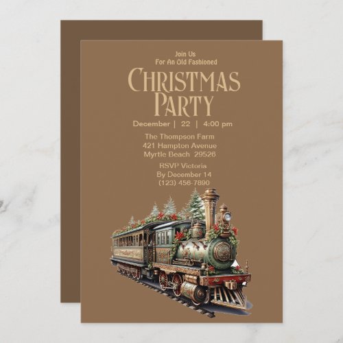 Vintage Train Christmas Holiday Party Invitation