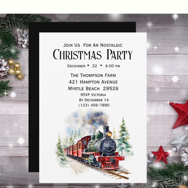 Vintage Train Christmas Holiday Party Invitation (Creator Uploaded)