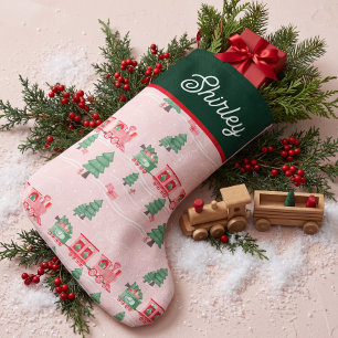 Vintage Train Christmas Tree Delivery Personalized Small Christmas Stocking