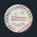 Vintage Train Chugga Choo Red Blue Boy Birthday Pa Paper Plates<br><div class="desc">A perfect addition to your birthday party! Train theme. Designed to match our Train theme collection. ★ Easily PERSONALIZE this design with your details. ★ If you need coordinating MATCHING ITEMS, please check our matching collection or shop. If you can't find what you are looking for, please contact us via...</div>