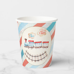 Vintage Train Chugga Choo Red Blue Boy Birthday Paper Cups