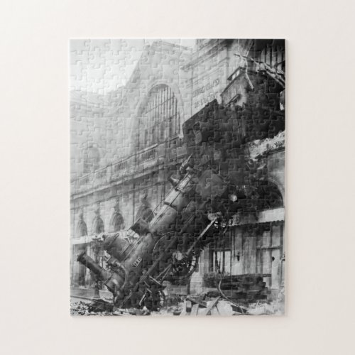 Vintage Train Crash Black and White Jigsaw Puzzle