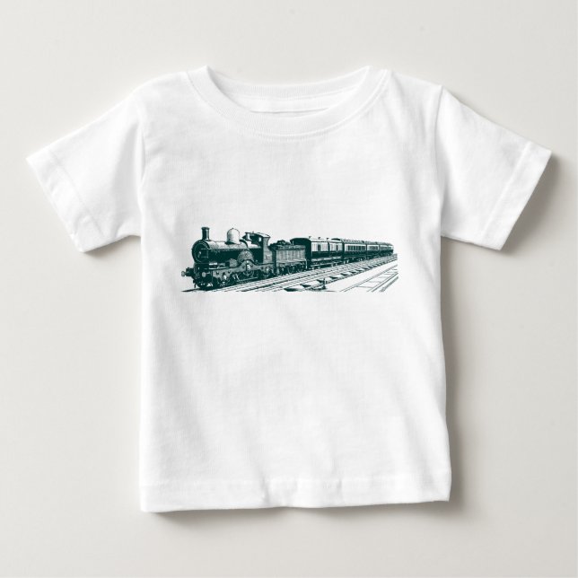 Vintage Train - Dark Green Baby T-Shirt (Front)
