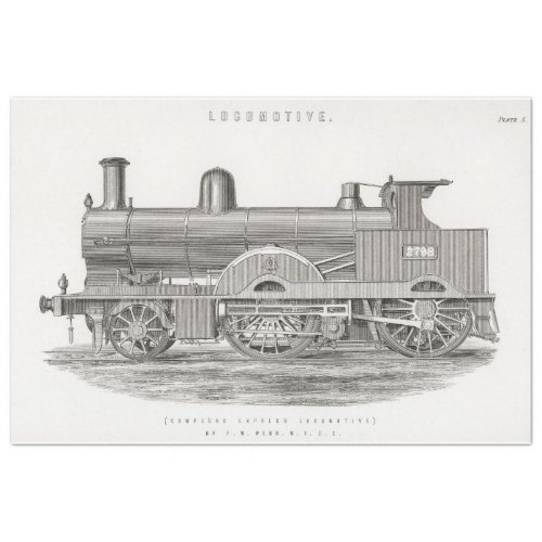 Vintage Train Engine Locomotive Ephemera Decoupage Tissue Paper