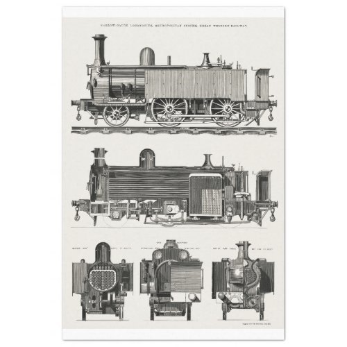 Vintage Train Engine Locomotive Ephemera Decoupage Tissue Paper