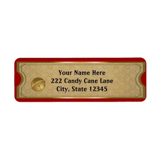 Vintage Train Gold Bell Christmas Holiday Label (Front)