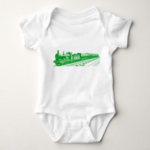 Vintage Train _ Grass Green Baby Bodysuit