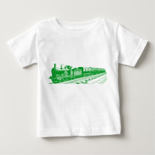 Vintage Train _ Grass Green Baby T_Shirt