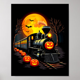 Vintage Train Halloween Costume Pumpkin Ghost Men Poster