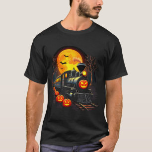 Vintage Train Halloween Costume Pumpkin Ghost Men T-Shirt