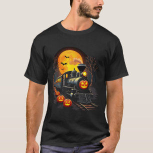 Vintage Train Halloween Costume Pumpkin Ghost Men T-Shirt