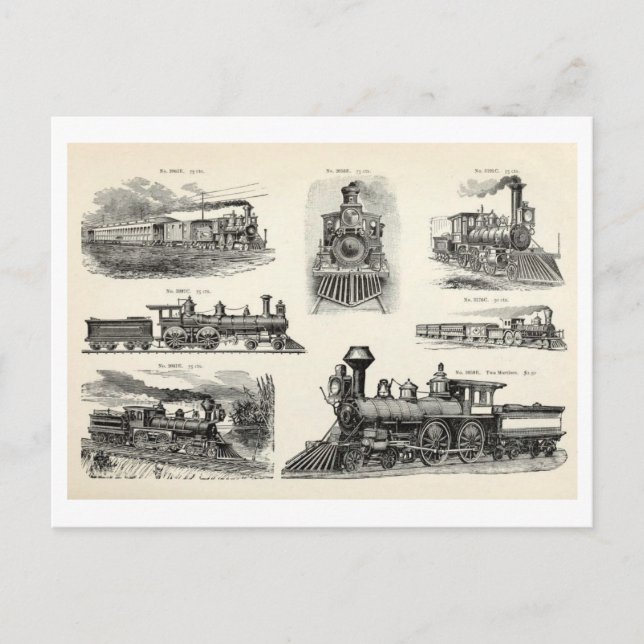 Vintage Train Illustrations Postcard (Front)