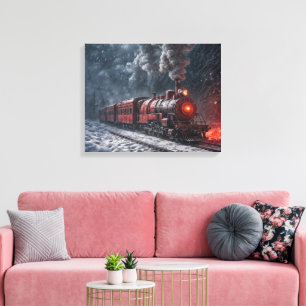 Vintage Train In a Snow Storm Canvas Print