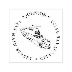 Vintage Train in Mountains Return Label Self-inking Stamp