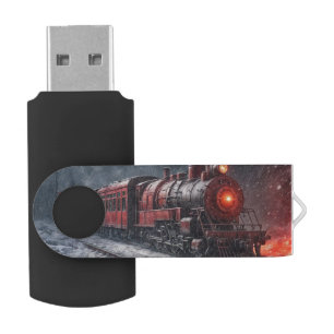Vintage Train In Snow Flash Drive