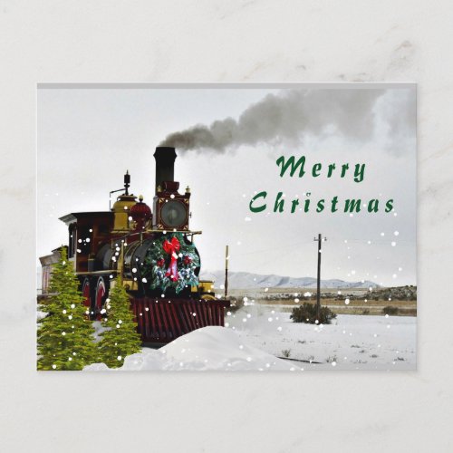 Vintage Train in Snow Merry Christmas Postcard
