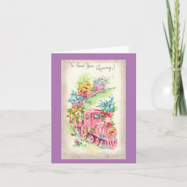 Vintage Train Of Flowers Get Well Card (Front)