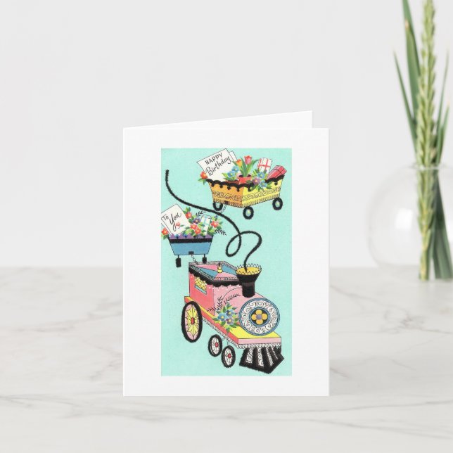 Vintage Train of Wishes Birthday Card (Front)