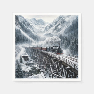 Vintage Train On a Mountain Valley Trestle Napkins