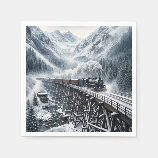 Vintage Train On a Mountain Valley Trestle Napkins (Front)