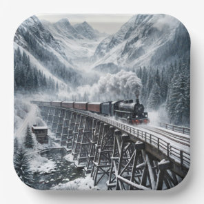 Vintage Train On a Mountain Valley Trestle Paper Plates