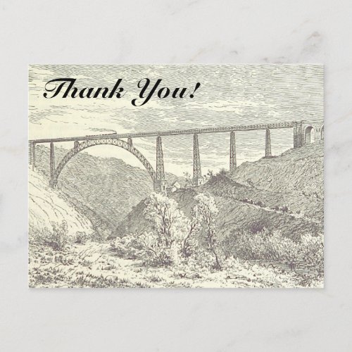 Vintage Train on Bridge Thank You Postcard