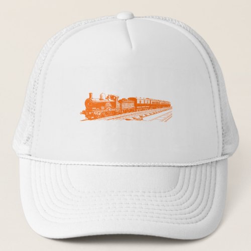 Vintage Train _ Orange Trucker Hat