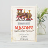 Vintage train party birthday invitation (Standing Front)