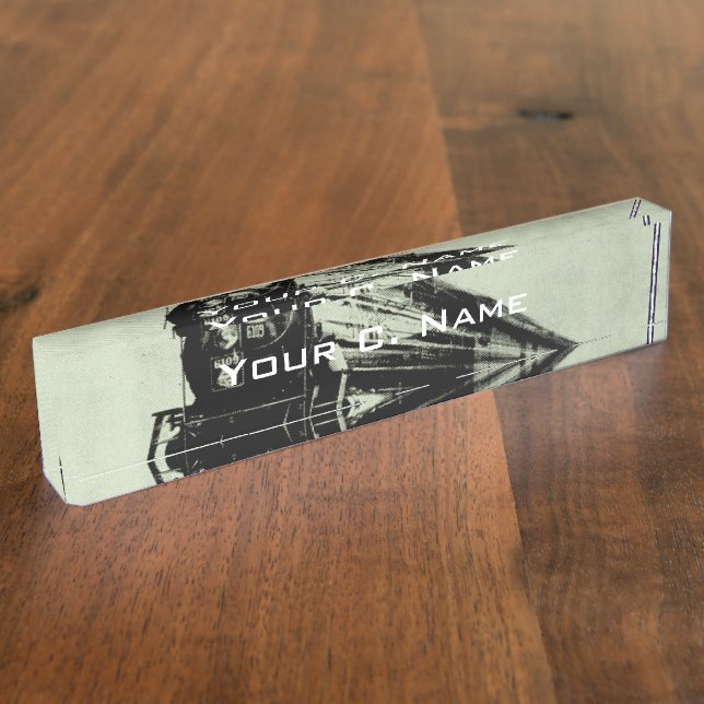 Vintage Train Photo in Motion with Blur Nameplate (Side)