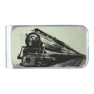 Vintage Train Photo in Motion with Blur Silver Finish Money Clip